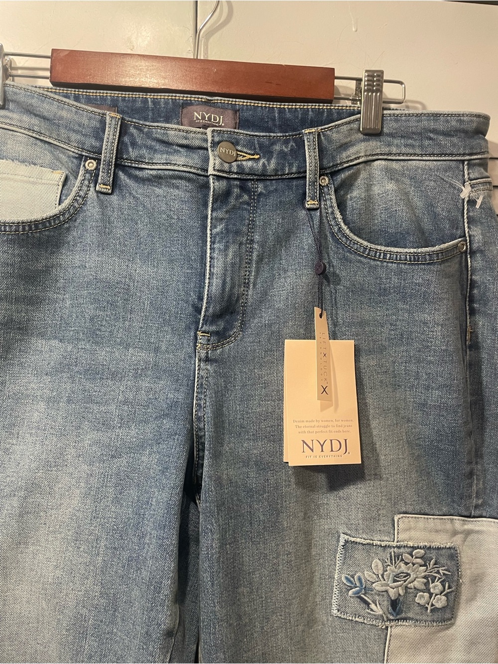 NYDJ Light Blue Margot Girlfriend Jeans with Floral Patch - Picture 7 of 8